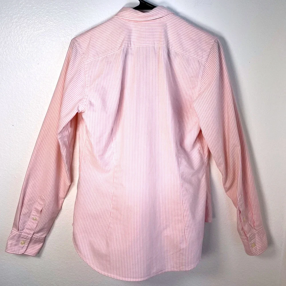Ralph Lauren Kids Boys Pink White Striped Button Down Shirt Slim Fit Size 10